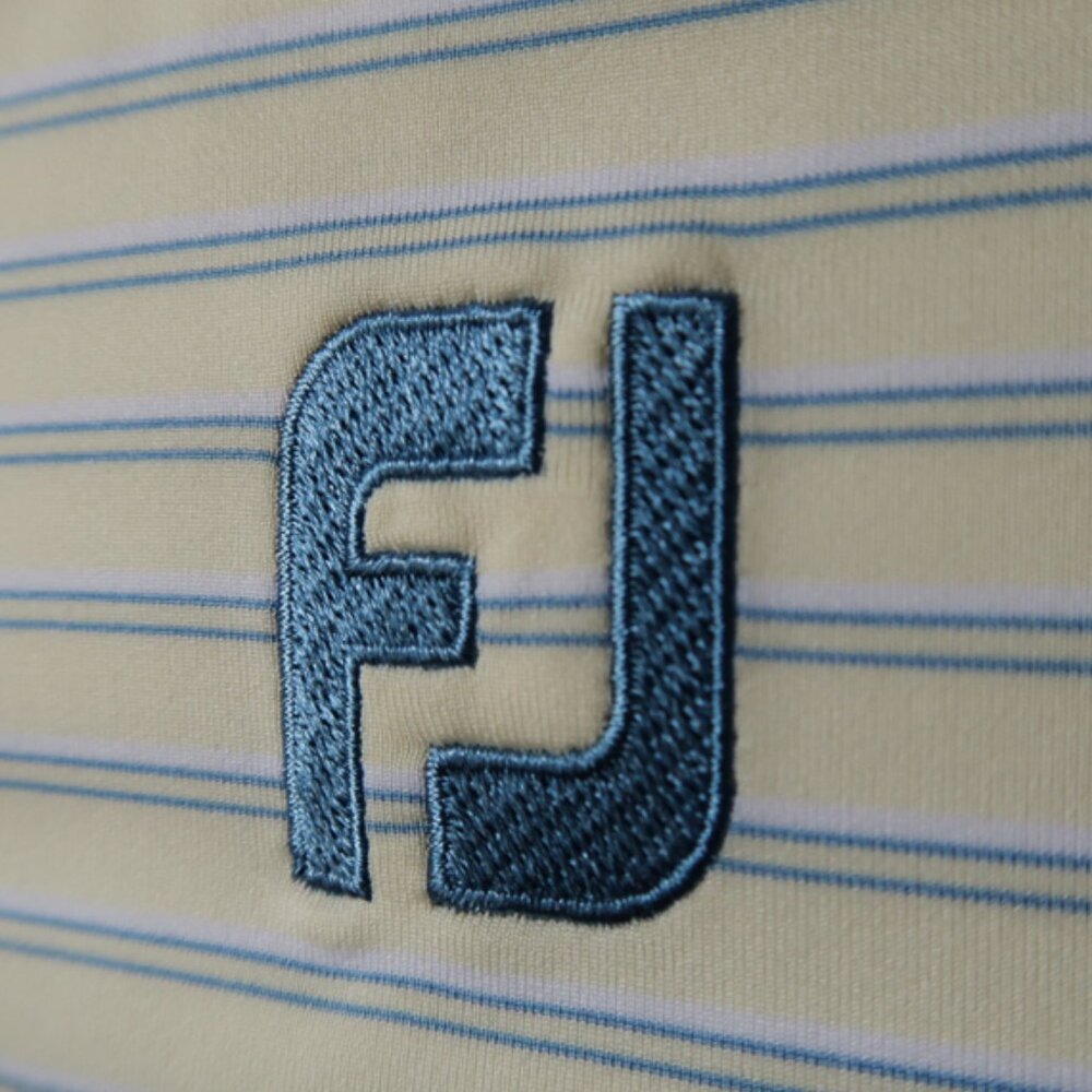 FootJoy Soft Yellow Blue WB Striped Performance Stretch Polo (L) ⛳️